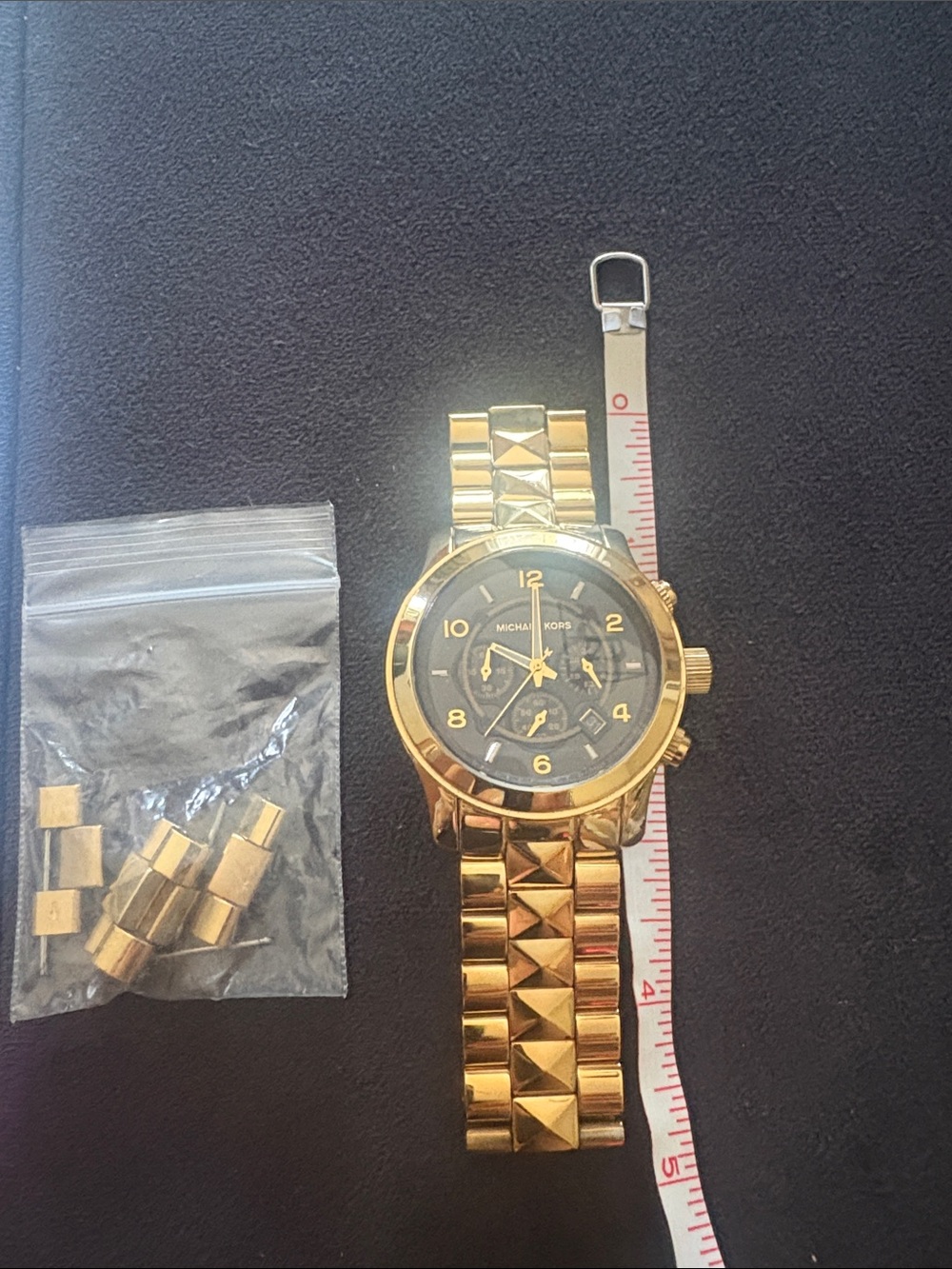 Michael Kors Gold and Black Pyramid-Link Chronograph Watch